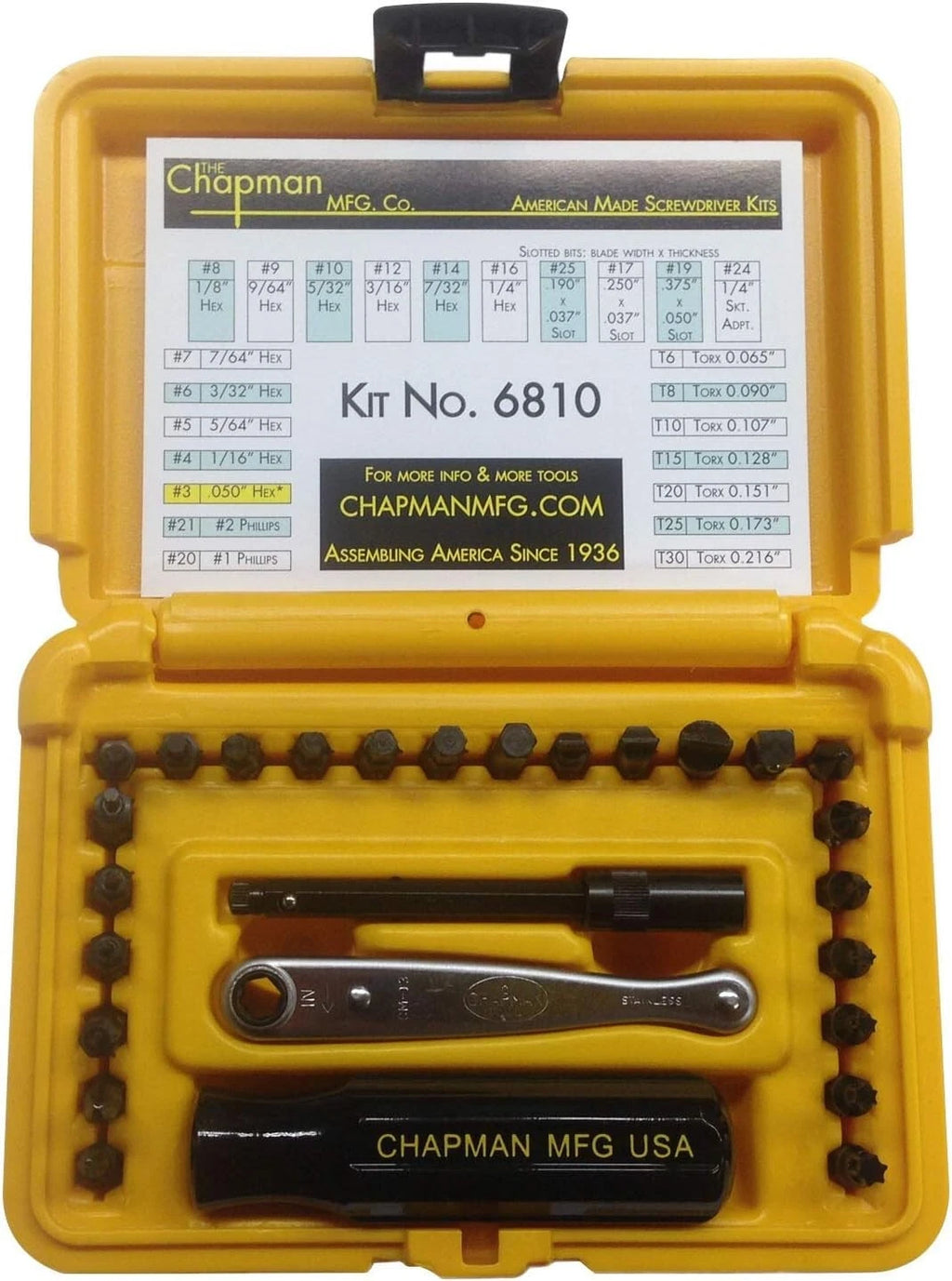 Chapman MFG 6810 Standard +Star Screwdriver Set - 27 Pieces - Includes Standard