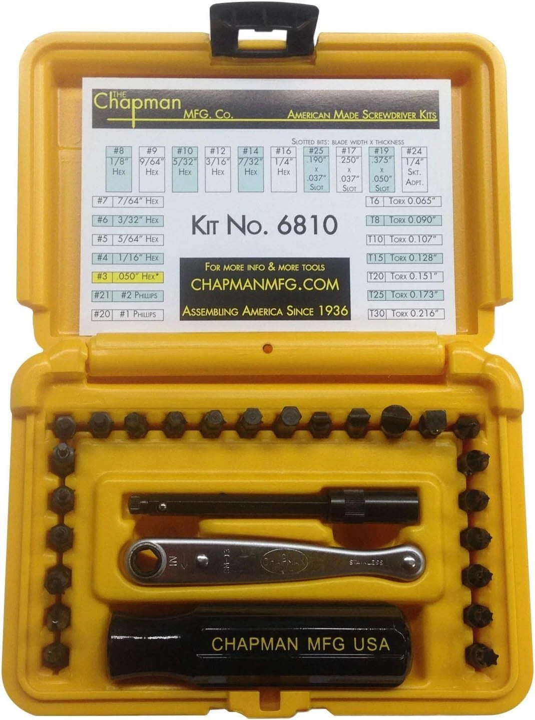 Chapman MFG 6810 Standard +Star Screwdriver Set - 27 Pieces - Includes Standard