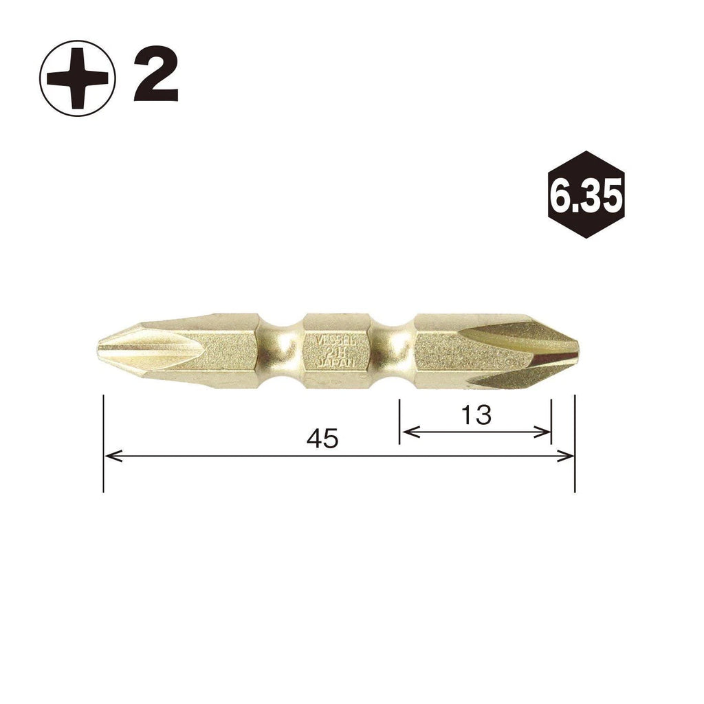 VESSEL Double End Gold Color Driver Bit Magnetic No.GM14 +1,+2,+3 45-200mm Japan