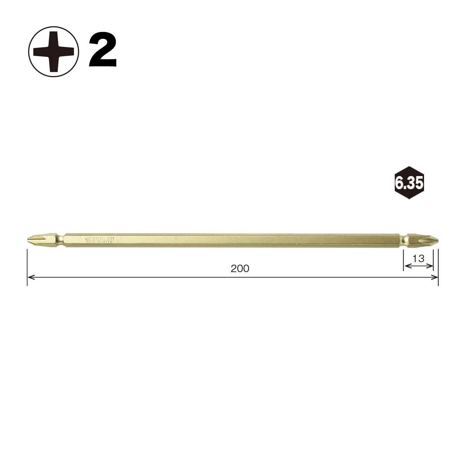 VESSEL Double End Gold Color Driver Bit Magnetic No.GM14 +1,+2,+3 45-200mm Japan