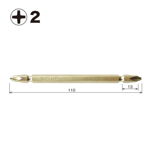 VESSEL Double End Gold Color Driver Bit Magnetic No.GM14 +1,+2,+3 45-200mm Japan