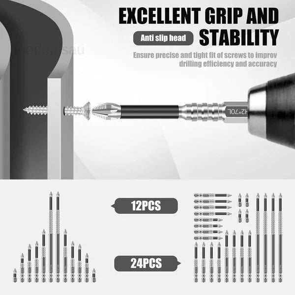 24 Pcs Impact Screwdriver Bits, K5 Alloy Nonslip Teeth Phillips 24