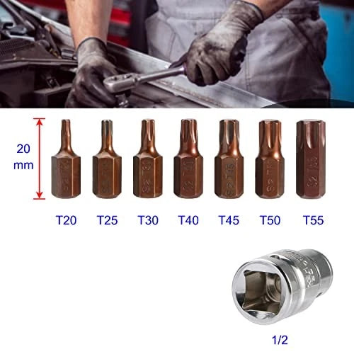 1/2 Inch Drive Torx Star Driver Bit Socket Set T20 to T55, Auto Repairs Tools