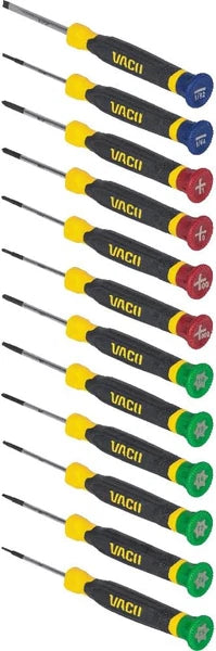 VACO VAC7123 12-Piece Precision Screwdriver Set, Phillips, Slotted, TORX with Co