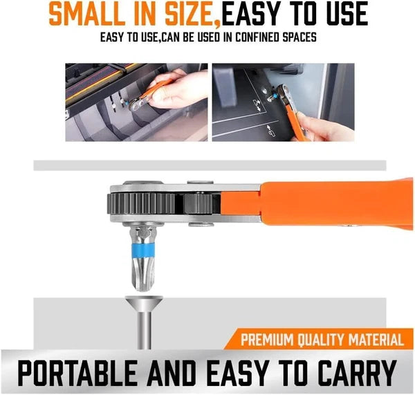 2 X Ratcheting Right Angle Screwdriver Hex Drive 90 Degree Offset+20pc Bits Set