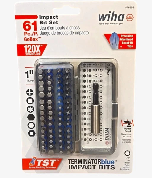 NEW Wiha 76868 61 Piece Impact Bit Set GoBox 1/4” Hex Screwdriver Tips Tools