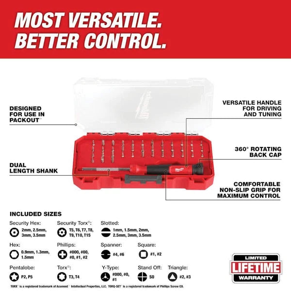 Milwaukee Precision Multi-Bit Screwdriver 39-in-1 Comfortable Non-Slip Grip