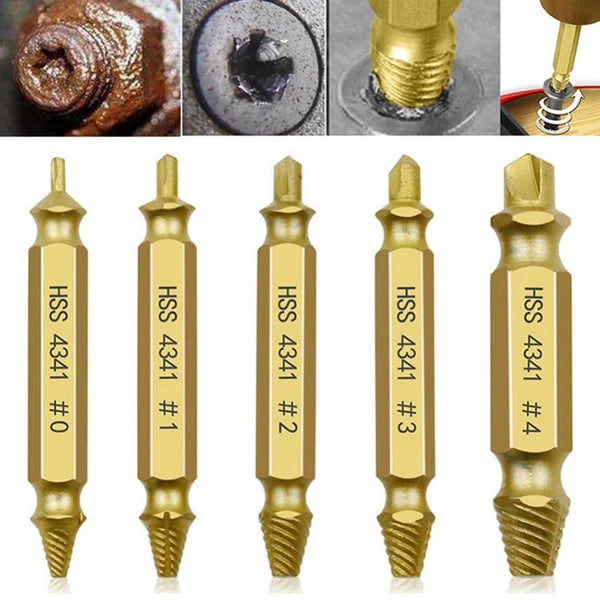 5pcs Double-Sided Screw Extractor Set Stripped Screw Remover Drill Bits Kit