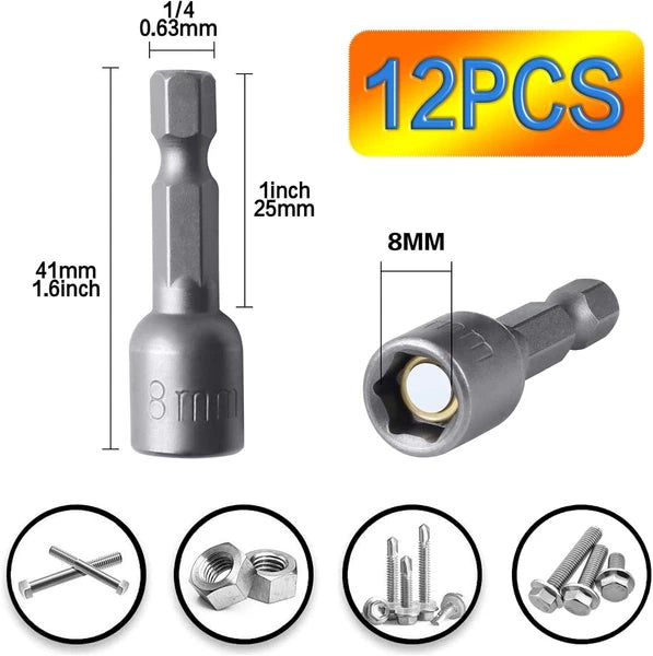 12Pcs 5/16 Nut Driver Set, 8Mm Hex Strong Magnetic Power 5/16 Drill Bit Nut Driv