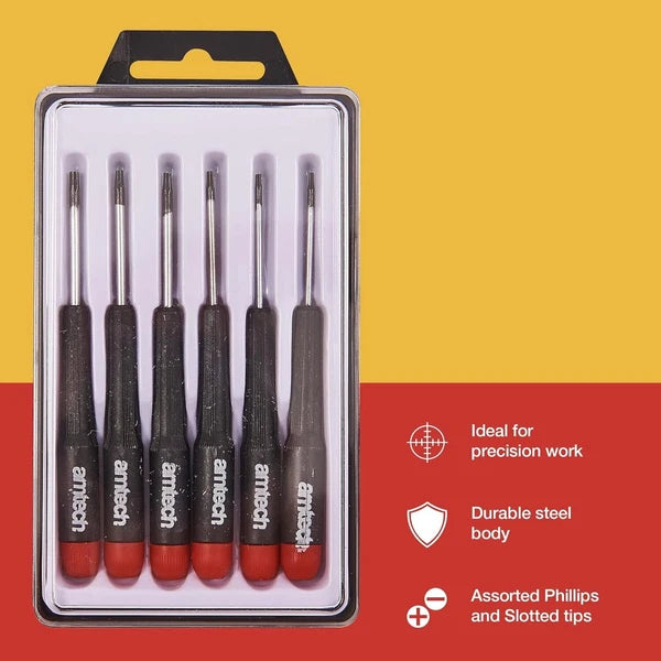 6pc TORX STAR PRECISION SCREWDRIVER SET. T5 T6 T7 T8 T9 T10 L0530 AMTECH NEW BOX