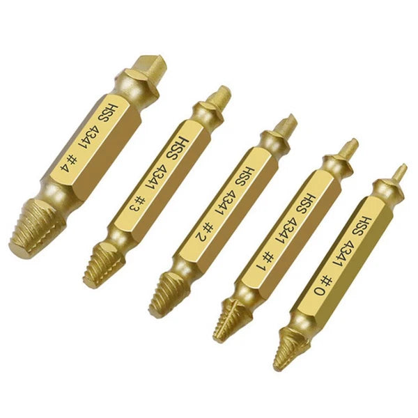 5pcs Double-Sided Screw Extractor Set Stripped Screw Remover Drill Bits Kit