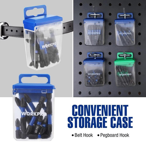 WORKPRO 16PCS PH2 Impact Phillips Screwdriver Bit Set CNC Machined S2 Steel Tips