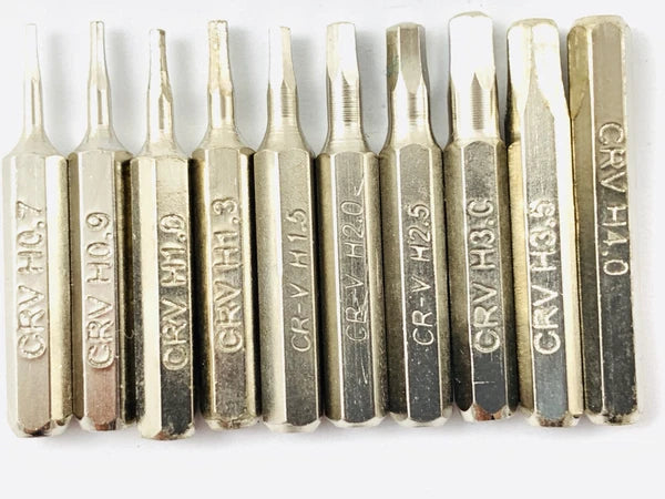 CR-V Hex Bit Set H0.7,H0.9,H1.0 H1.3,H1.5,H2.0,H2.5,H3.0,H3.5,H4.0 4mm bits