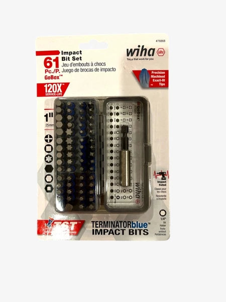NEW Wiha 76868 61 Piece Impact Bit Set GoBox 1/4” Hex Screwdriver Tips Tools