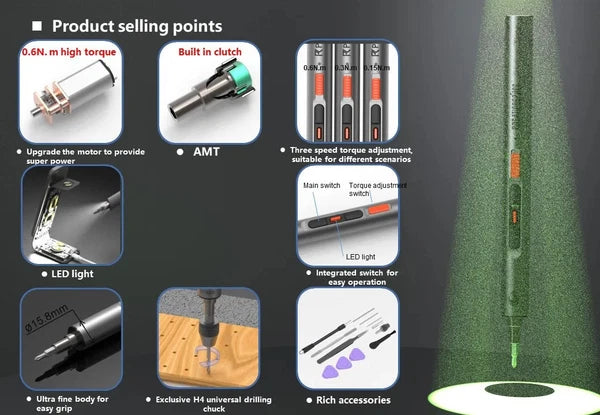 3.6V Electric Screwdriver Rechargeable Screwdriver Set with LED Light 3 Torque