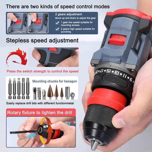 45/38Nm Screwdriver Torque Adjustable 2 Speed Control Modes Repairing Tool New