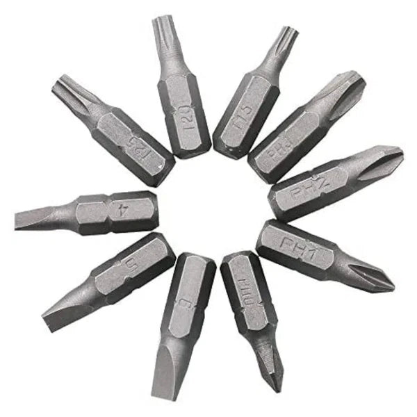 10 Piece L-Shape Screwdriver Bit Set Slotted PH Torx Hex Hand Tool Brand New UK