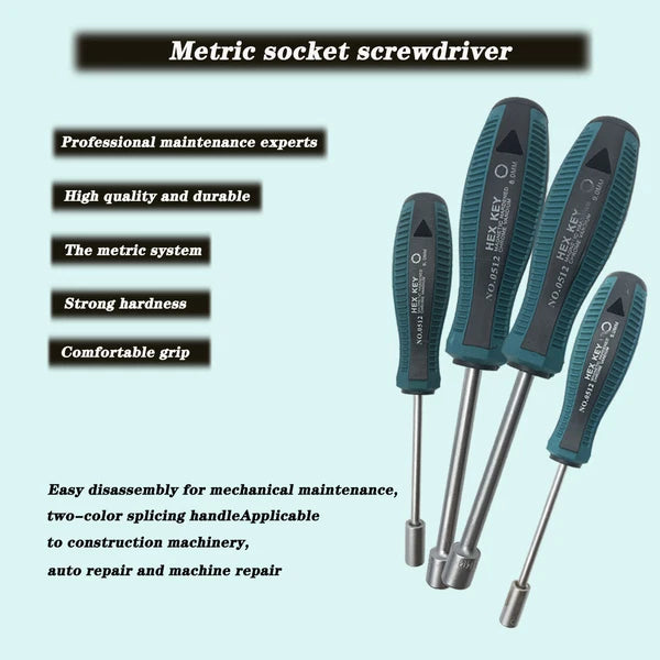 9pcs Screwdriver Set Steel Socket Hex Torque Wrench Multitool Handle PP+TPR