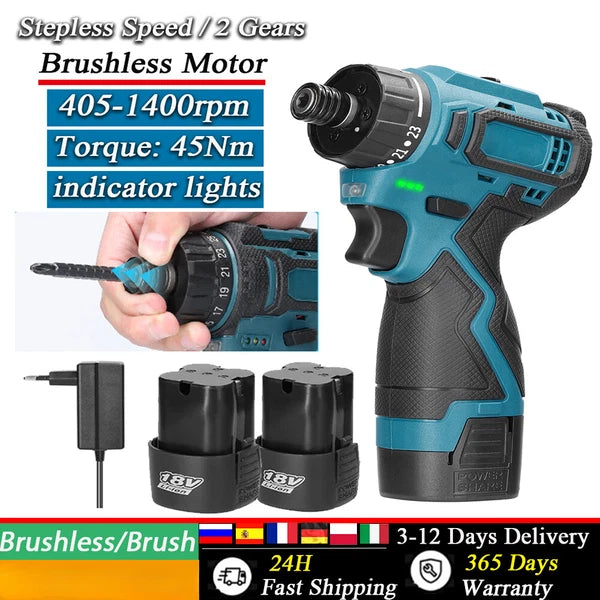 45/38Nm Screwdriver Torque Adjustable 2 Speed Control Modes Repairing Tool New