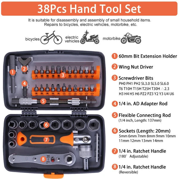 38pcs Mini Ratchet Screwdriver Bit Set Driver Drill Bit Hex Torx Repair Tool Kit