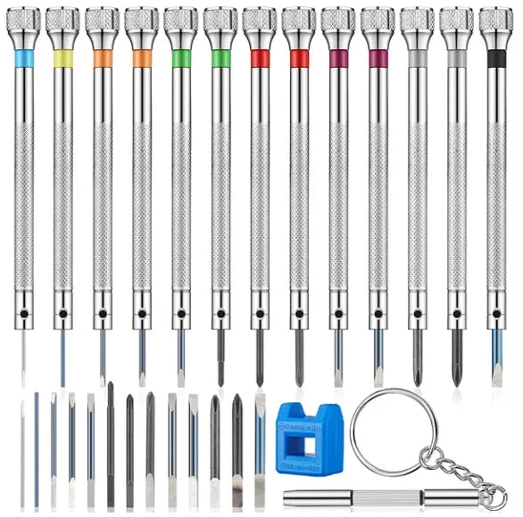 13 pc Precision Screwdriver Set for Watches 0.6-2.0mm Demagnetizer Screw Batch
