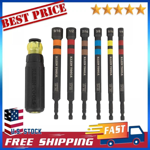 Klein Tools 32950 Ratcheting Hollow Nut Driver Set, Magnetic, 6 SAE Sizes,Handle
