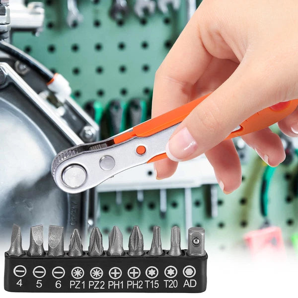 2 X Ratcheting Right Angle Screwdriver Hex Drive 90 Degree Offset+20pc Bits Set