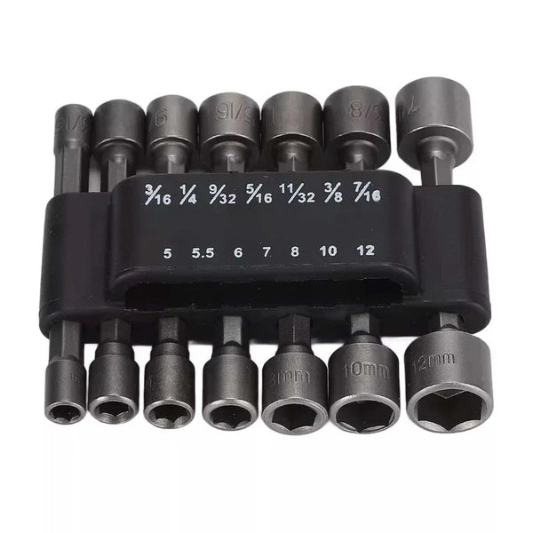 14PC POWER Nut Driver Drill Bit Set Socket Bit Adapter metric & SAE Socket for W