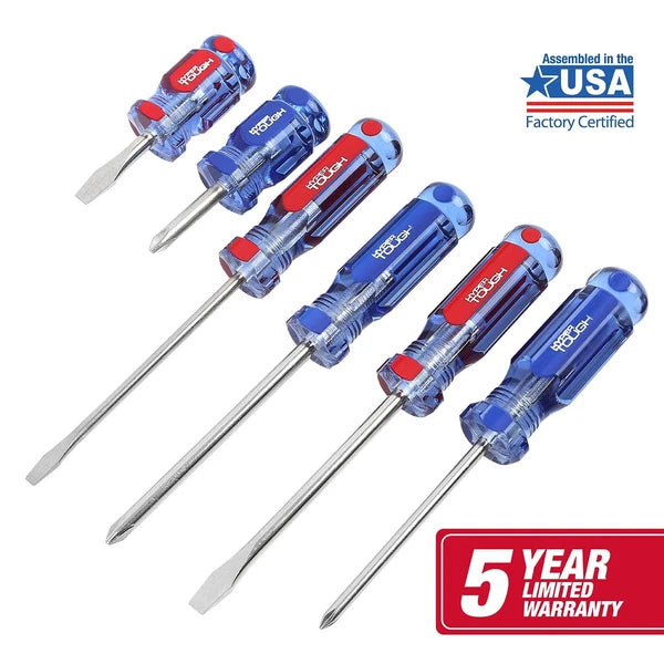 Hyper Tough 6-Piece Phillip and Slotted Screwdriver Set with Acetate Handle