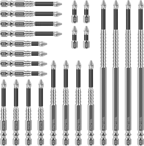24 Pcs Impact Screwdriver Bits, K5 Alloy Nonslip Teeth Phillips 24