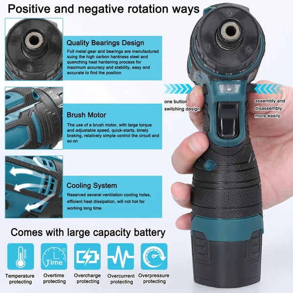 45/38Nm Screwdriver Torque Adjustable 2 Speed Control Modes Repairing Tool New