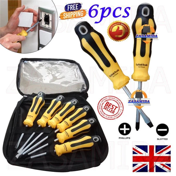 6 x Screwdriver Magnetic Set Heavy Duty Comfort Grip Philips Flat Slotted Tool