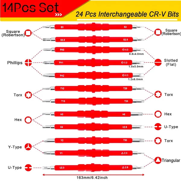 26 in 1 1000V Insulated Screwdriver Set Electrician Magnetic Screw driver Bits