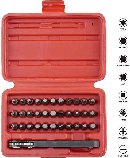 K402 Screwdriver Bit Set with Mini Ratchet Wrench 1/4-Inch Drive 34-Piec