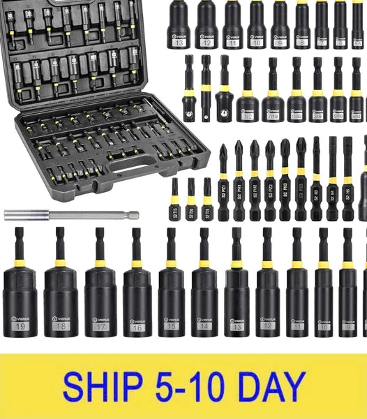 VIGRUE 46PCS Nut Driver Set for Impact Drill, Magnetic and Deep Nut Drivers, Met