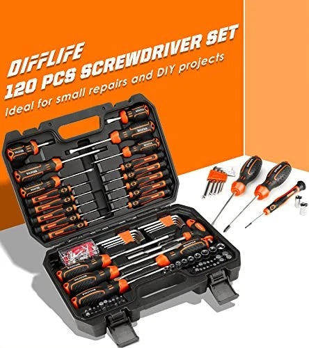 Screwdrivers Set with Case, 120-piece Includes Slotted, Phillips, 120-Piece