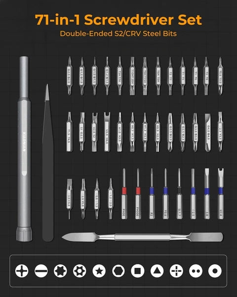 Multi-Bit Screwdriver Set - 71 in 1 Tool Kit for Phones, Watches, & Electronics
