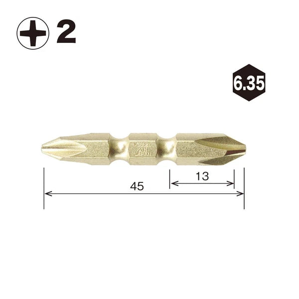 VESSEL Double End Gold Color Driver Bit Magnetic No.GM14 +1,+2,+3 45-200mm Japan