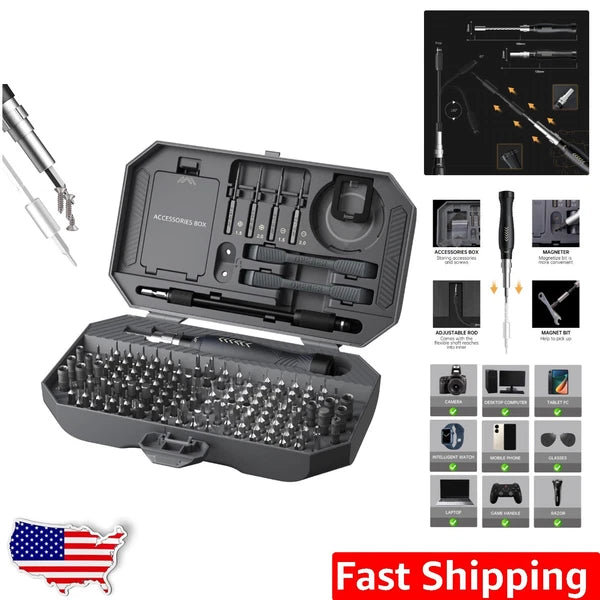 Versatile 164-Piece Screwdriver Kit with Adjustable Handle - For Professionals