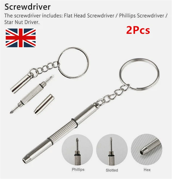 2X 3 In 1 Eyeglass Sunglass Watch Repair Screwdriver Set Keychain Mini Hand Tool