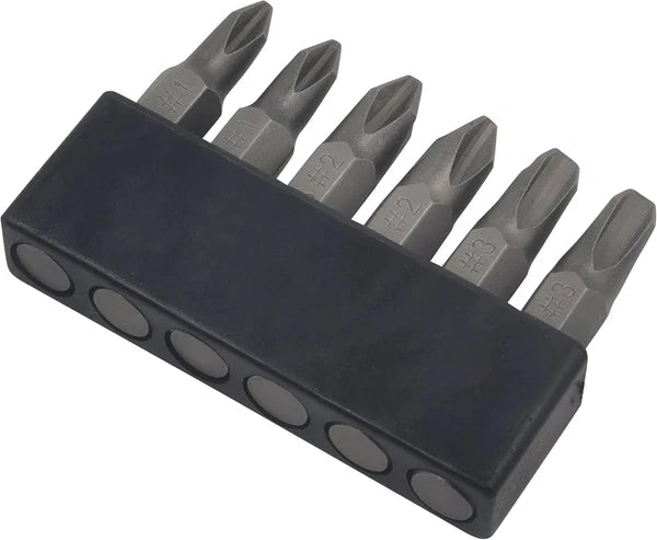 6Pcs 35mm JIS Screwdriver Bit Set with Magnetic Tip, #1x2 #2x2 #3x2, Grey