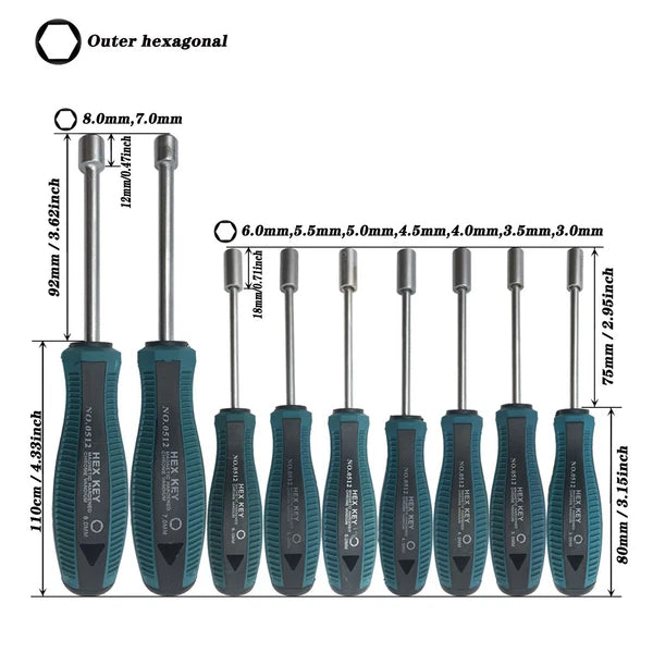 9pcs Screwdriver Set Steel Socket Hex Torque Wrench Multitool Handle PP+TPR