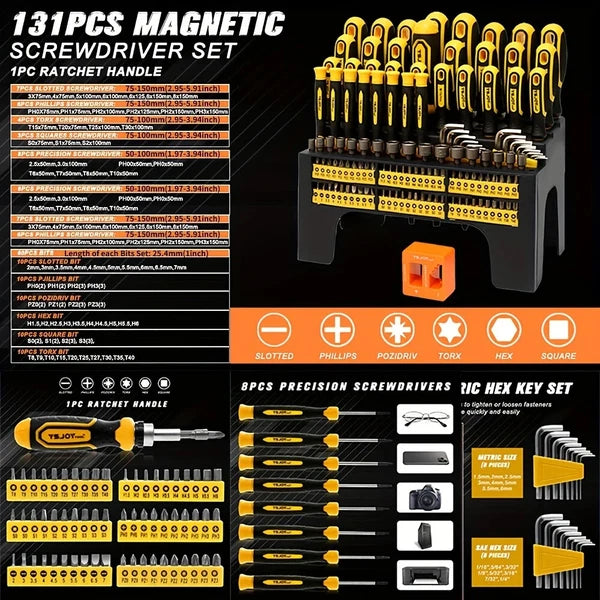 131Piece Magnetic Screwdriver Set with Plastic Ranking, Includes Precision Scre