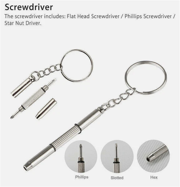 2X 3 In 1 Eyeglass Sunglass Watch Repair Screwdriver Set Keychain Mini Hand Tool