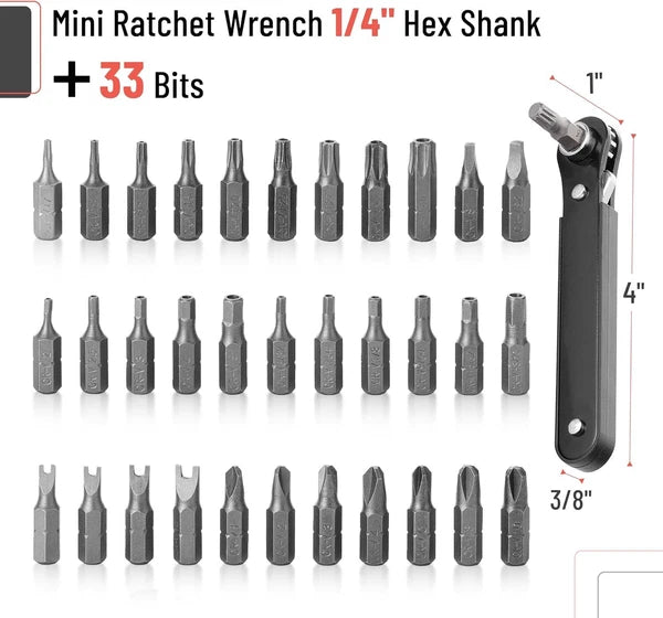 Tamper Proof Torx Bit T4-T40, Security Bit Mini Ratchet Wrench, 1/4-Inch Drive