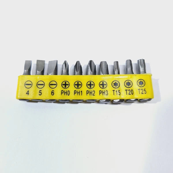 10 Piece L-Shape Screwdriver Bit Set Slotted PH Torx Hex Hand Tool Brand New UK