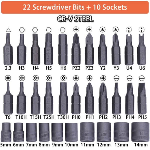 38pcs Mini Ratchet Screwdriver Bit Set Driver Drill Bit Hex Torx Repair Tool Kit