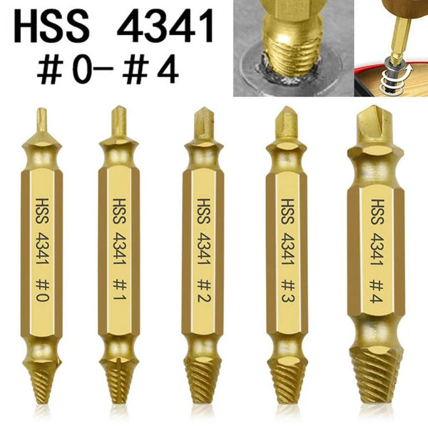 5pcs Double-Sided Screw Extractor Set Stripped Screw Remover Drill Bits Kit