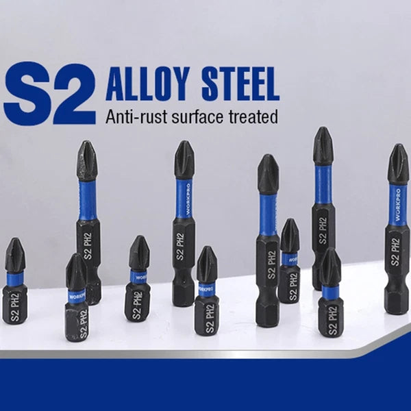 WORKPRO 16PCS PH2 Impact Phillips Screwdriver Bit Set CNC Machined S2 Steel Tips