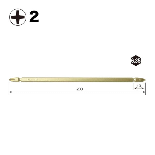 VESSEL Double End Gold Color Driver Bit Magnetic No.GM14 +1,+2,+3 45-200mm Japan